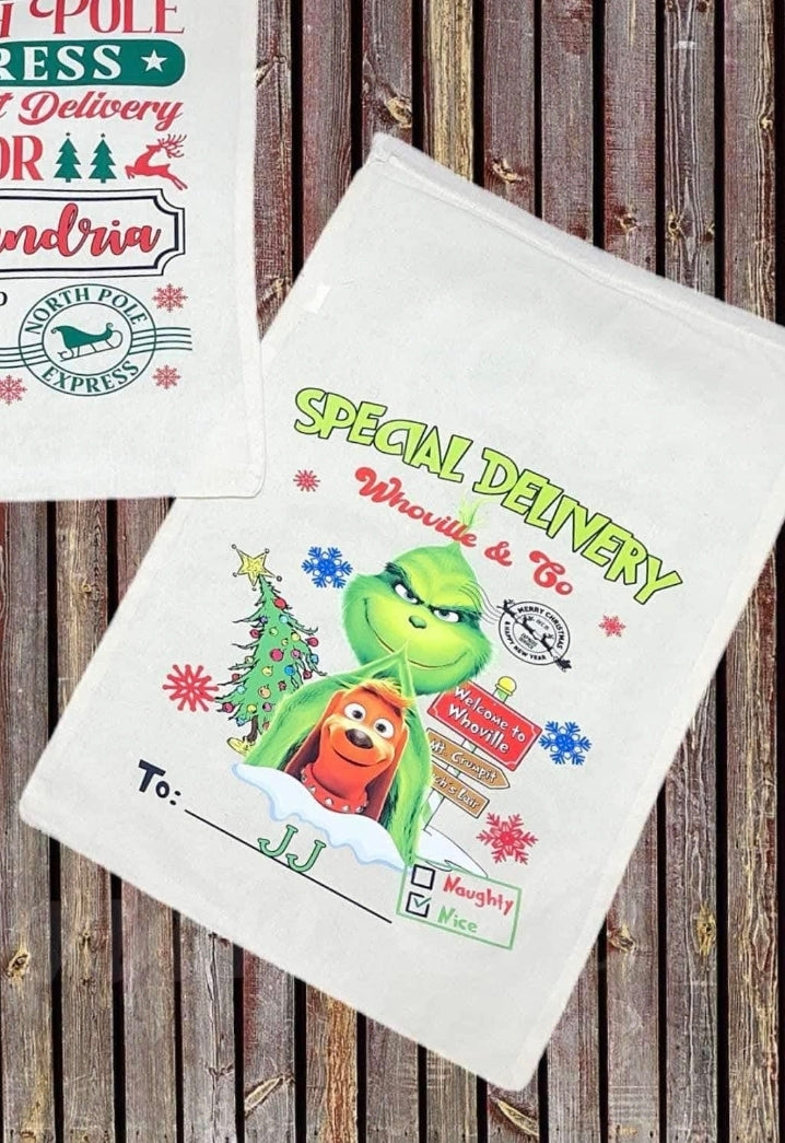 Special delivery g&m santa sack (leave name in color box)