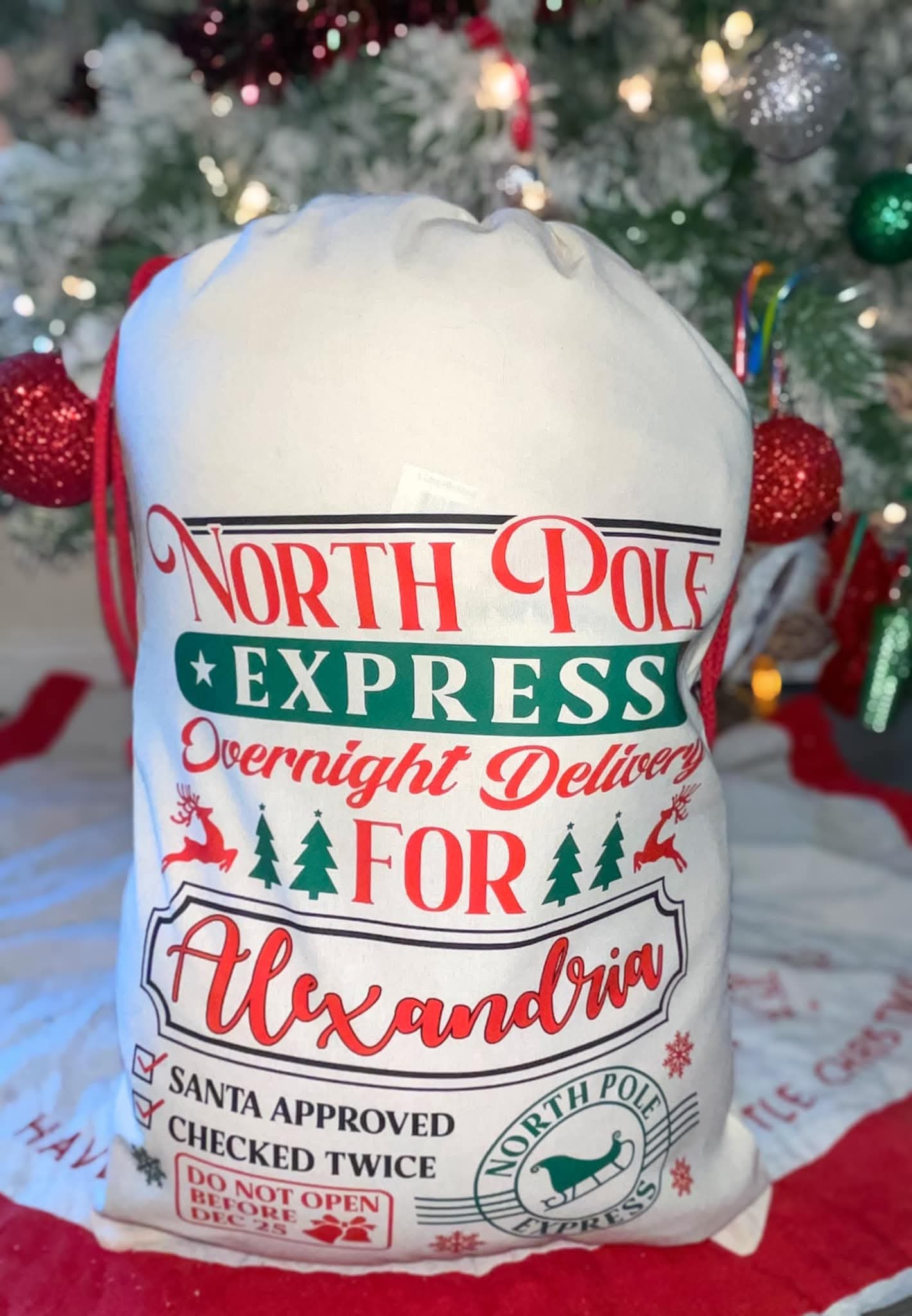North pole express santa sack (leave name in color box)