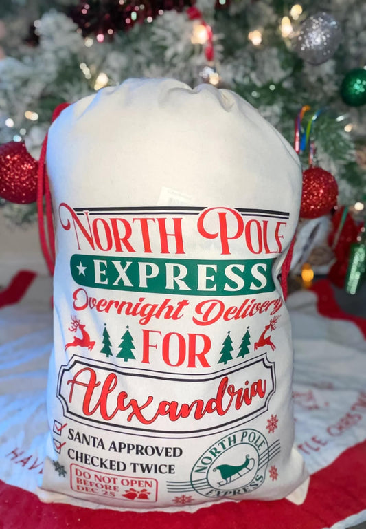 North pole express santa sack (leave name in color box)